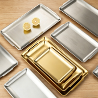 Plateau rectangulaire coréen en acier inoxydable pour barbecue, sushis, collations, gâteaux et rangement