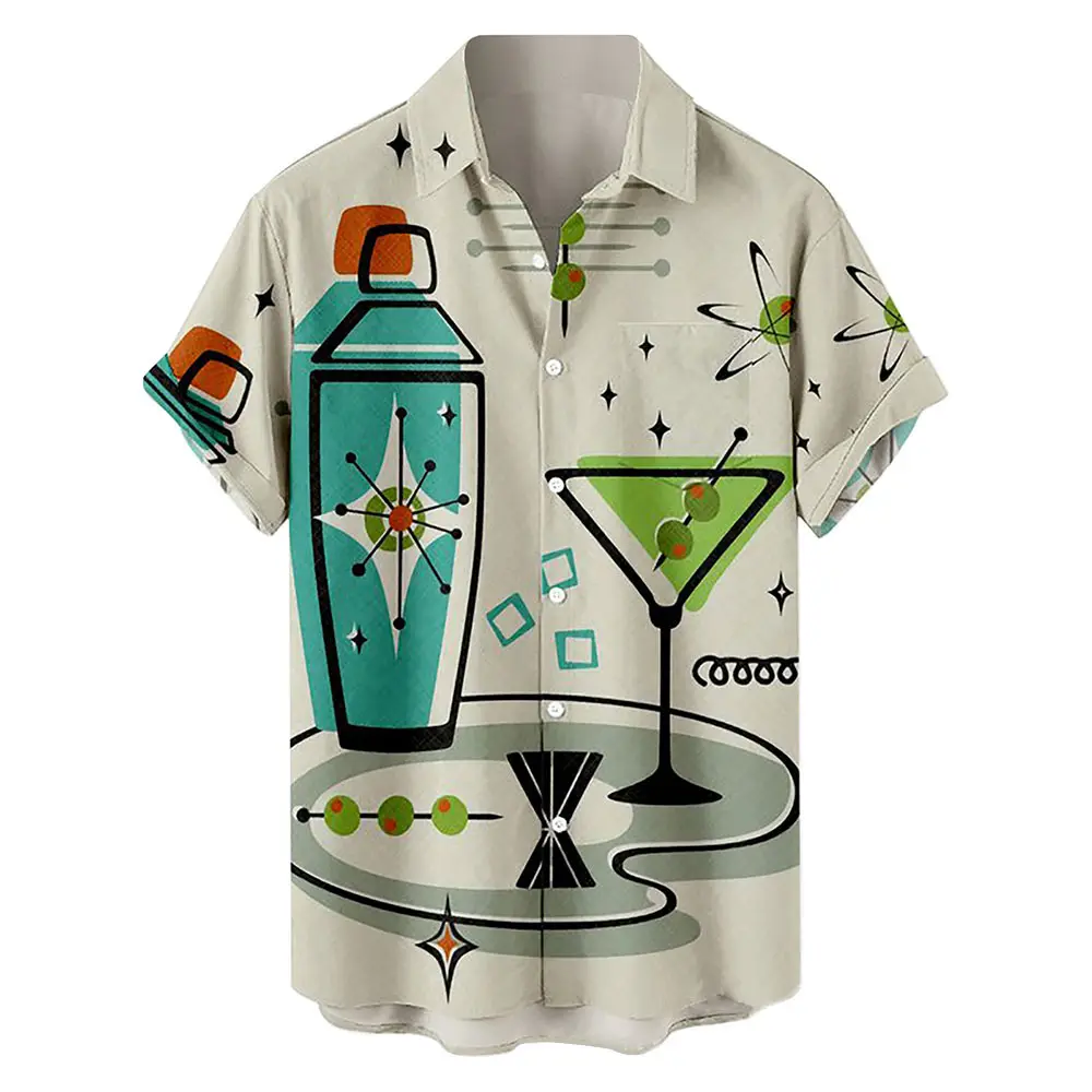 European and American summer new large size men's shirts digital printing casual short-sleeved shirts men's clothing