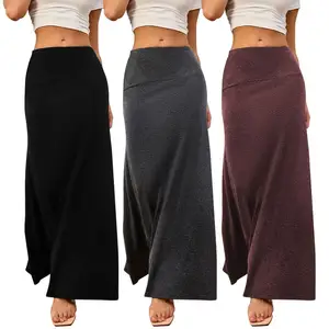 Женская модная однотонная трикотажная длинная юбка макси свободного кроя для женщин с высокой талией