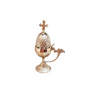 Brûleur d'encens en métal de style européen avec croix sur le dessus pour fournitures d'église, accessoires orthodoxes orientaux, diffuseur d'arômes grec de luxe - Product Image 1