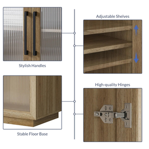 Gabinete moderno de vidrio acanalado para vino | Barra casera de almacenamiento múltiple de madera clara para minoristas - Product Image 6
