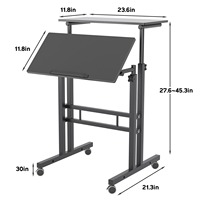 Bureau d'ordinateur réglable en bois pour le télétravail et l'étude, avec plateau segmenté, roulettes orientables et fonction de pliage facile