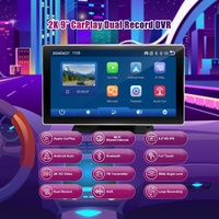 2K 9 "sans fil CarPlay Android Auto écran de navigation portable avec double enregistreur avant arrière DVR caméra de voiture