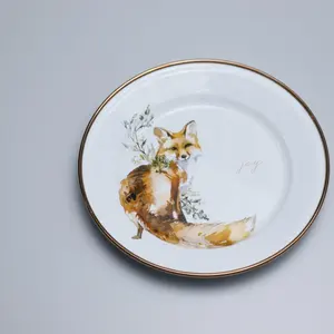 Europe amorous feelings Animal pattern food fruits dish custom logo round Dia.26x2.8cm enamel plate OEM/ODM TRAY