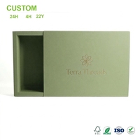 Boîte cadeau personnalisée vert sauge avec emblème lotus doré pour présentation en magasin de détail et vente en gros de marques haut de gamme