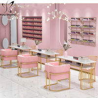 Meubles de salon de manucure King Shadow, bureau de manucure pas cher avec plateau en marbre, table à ongles en métal rose nordique