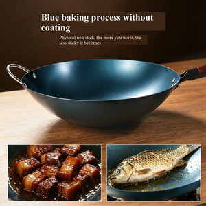 Wok in Ghisa Pretrattata 30-42cm con Manico in Legno Staccabile, Fondo Piatto Rotondo, Compatibile con Fornelli a <span class=keywords><strong>Gas</strong></span> e a Induzione per Casa e Ristorante - Product Image 5