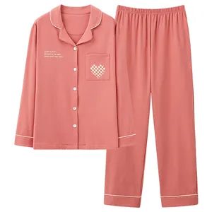 Herbst Winter Damen Langarm Pyjama 100% Baumwolle Revers Mode Home Kleidung Großhandel Damen Plus Size Nachtwäsche