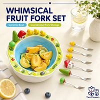 Ensemble de 6 fourchettes à fruits décoratives en porcelaine réutilisable, motif animaux de dessin animé avec poignées en forme de maison de canard, pour collations, desserts et tables de fête