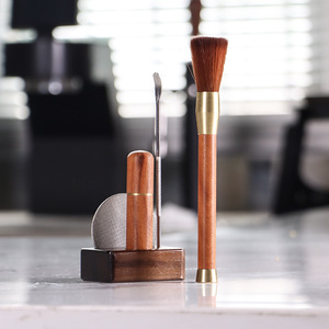 Ensemble de brosses à café L-BEANS, manche en bois d'ébène, outils en acier inoxydable pour le nettoyage de l'expresso et le café filtre. - Product Image 1
