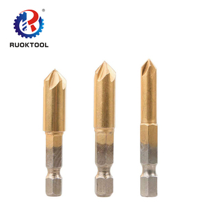 6 buah <span class=keywords><strong>Set</strong></span> mata bor Countersink <span class=keywords><strong>1</strong></span>/<span class=keywords><strong>4</strong></span> "Hex Shank HSS Countersink Talang 5 Flute Countersink 90 derajat untuk Kayu perubahan cepat 6-19mm - Product Image 6