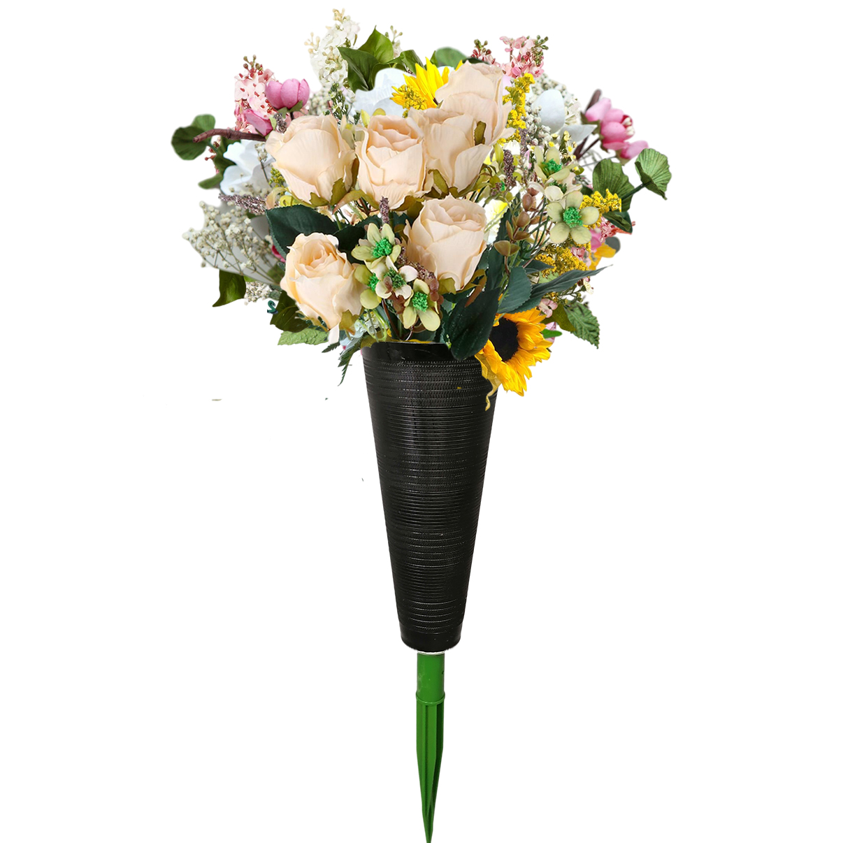 Пластиковая памятная ваза с длинными шипами и дренажными отверстиями для гравировки цветов