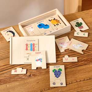 Varietà di apprendimento inglese per bambini carini alfabeto in legno prescolare <span class=keywords><strong>Puzzle</strong></span> blocca la parola inglese dell'asilo - Product Image 3