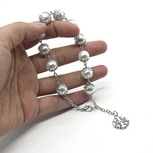 Braccialetto <span class=keywords><strong>Rosario</strong></span> Cattolico in <span class=keywords><strong>Argento</strong></span> con Perle di Vetro e Croce, Gioielli Religiosi Cristiani 2024 - Product Image 3