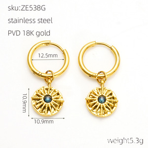 Orecchini Pendenti a Forma di Stella Portafortuna in Stile Turco, Placcati in Oro 18k PVD, Acciaio Inossidabile con Zirconi Incastonati, Ottagonali, per Donne - Product Image 6