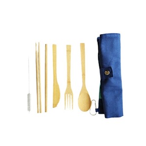 Bamboo Tableware Set 6-Piece Knife Fork Spoon <b>Straw</b> Chopsticks Travel Utensil With Bag <b>Reusable</b> Eco-Friendly - Product Image 4