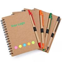 Carnet promotionnel A5 personnalisé HUA en kraft, en vrac, vierge, à feuilles mobiles, avec stylo et notes adhésives pour blocs-notes