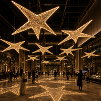 Lumière de plafond LED suspendue en forme d'étoile à 5 branches, motif en maille dorée, décoration de Noël pour hall intérieur, lumières féériques blanc chaud