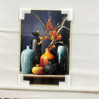 Vente en gros usine : Vase à plantes en porcelaine avec cadre en cristal 5D, tableaux modernes pour cuisine, peintures murales de fleurs en diamant