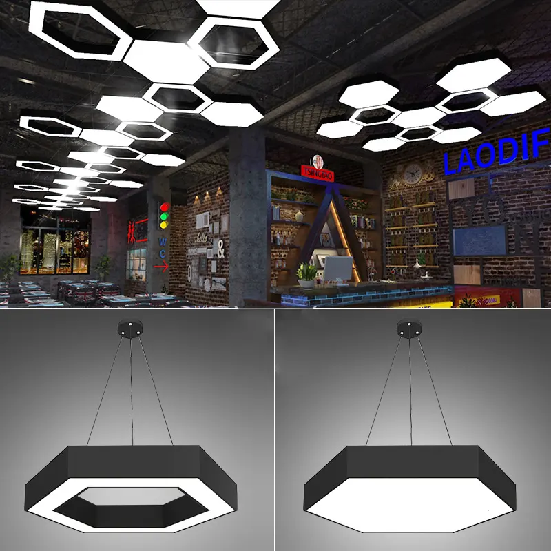 Led Office Lighting Center Decor Chandelier For Bar Library Gym Hallway Decorative Pendant Round Acrylic Ring Ceiling Light