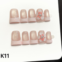 526-530 Faux ongles à presser faits main en forme de bec de canard, 10 pièces, réutilisables, en acrylique, pour enfants, motif carré artificiel