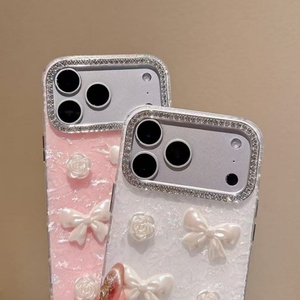 เคสโทรศัพท์มือถือลายดอกกุหลาบ โบว์ ประดับเพชร ลายหินอ่อน สำหรับสาวแฟชั่น รุ่น iPhone 17pro 16 15 ลายเปลือกหอย ขายส่ง - Product Image 3