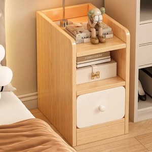 Ultra-Narrow Wooden Bedside Table 2 <strong>Drawers</strong> Small Size <strong>Mini</strong> Storage Cabinet Multifunctional Modern Bedroom Hotel Home Furniture - Product Image 4