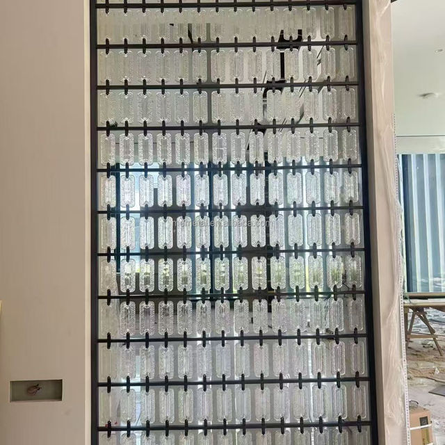 Japanese Style Crystal Glass Inlay Stainless Steel Metal Frame Folding Screen Partition Hotel Wall Decoration Wall Divider