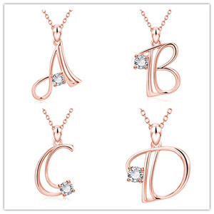 Gran oferta, a la <span class=keywords><strong>moda</strong></span> colgante collar con letras inglesas de 26, collar con letra inicial del alfabeto con diamante chapado en oro rosa para <span class=keywords><strong>mujer</strong></span> - Product Image 4