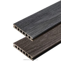 Planches de terrasse composites pour allées extérieures Eco-line WPC, creuses, 4m, lisses et rainurées, kit complet