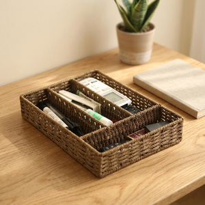 <b>Rectangle</b> Natural Rattan <b>Storage</b> <b>Basket</b> Multifunctional Desk Organizer for Sundries Nordic Style Eco-Friendly Design - Product Image 3