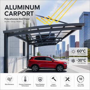 Abri de voiture en polycarbonate et alliage d'aluminium pour villa, hôtel, parking extérieur, abri pour véhicules - Product Image 2
