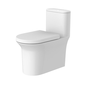 WC monobloc moderne en céramique de marque ARROW, à chasse d'eau double sans bride, à siphon en S, à fixation au sol, autonettoyant pour salle de bain - Product Image 1