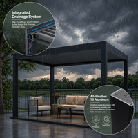 Pergola motorisée extérieure intelligente en aluminium thermolaqué avec éclairage RGB contrôlé par application et capteur de pluie automatique