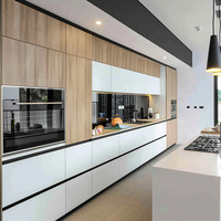 Meubles de cuisine en mélamine ultra-brillante avec portes vitrées, thermoformés UV, sur mesure, modulaires, pour appartement moderne