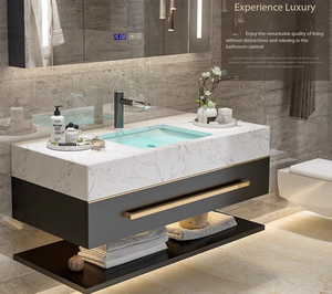 Lujoso Mueble de Baño Flotante con Encimera de Mármol y Lavabo para Hoteles - Product Image 1