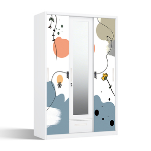 Armoire en acier imprimé à 3 portes coulissantes avec miroir et tiroir 1200 mm – Grande Vente en Indonésie et aux Philippines - Product Image 2