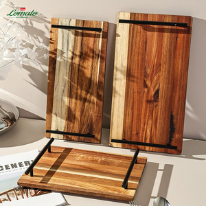 Plateau de service en bois massif d'acacia écologique Plaque rectangulaire Poignées en métal pour la maison Hôtel Restaurant Petit-déjeuner - Product Image 4