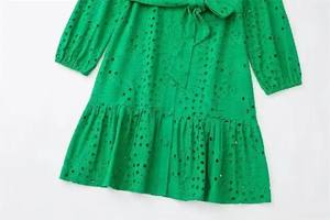 Occhiello a manica lunga moda Casual da donna con colletto in <span class=keywords><strong>Peter</strong></span> Pan ricamato abiti di colore verde - Product Image 4