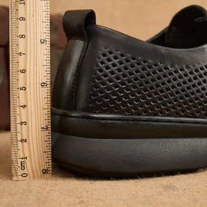 Chaussures bateau en cuir à lacets, bout rond, respirantes, chaussures décontractées pour hommes, été, semelle extérieure en caoutchouc, semelle intermédiaire en EVA, doublure en cuir véritable - Product Image 2