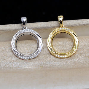 Colgante de Plata S925 WENCHI, Marco Abierto Redondo de 14.5mm con Detalles de Diamantes, Accesorio de Joyería para Hacer Collares DIY - Product Image 1