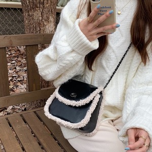 Bolso Bandolera de Mujer, Estilo Saddle, Color Negro, Cadena, Lana de Cordero, para Uso Diario, Estilo Ins - Product Image 4