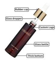 Botella de Vidrio Ámbar Redonda de Alta Calidad de 30ml 50ml 80ml 100ml para Aceites Esenciales, Envase Cosmético para Aceite Corporal y Capilar con Gotero
