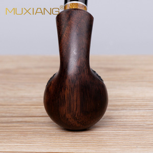 Muxiang Hand Carved Wood Tobacco Pipe Bent Type Solid Wood Smoking Pipe With Copper Bowl For Personal Gift - Product Image 4