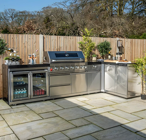 Meuble de cuisine encastré en acier inoxydable, moderne et simple, pour extérieur, avec vasque intégrée et <span class=keywords><strong>réfrigérateur</strong></span> double porte - Product Image 1