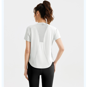 Wholesale Women's Mesh Back <b>Raglan</b> Sleeve Yoga <b>Top</b> Short Sleeve Loose Fit Workout Shirt Breathable Running Gym Athletic Wear - Product Image 5