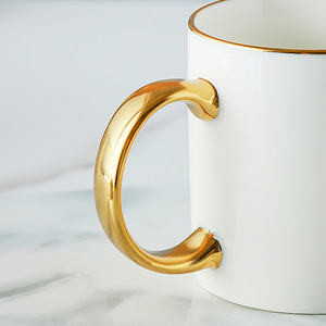 Taza de cerámica chapada en oro con borde y asa dorados, color sólido, regalo de graduación, regalo empresarial, taza individual - Product Image 5