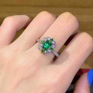 fine Jewelry 0.76CT Natural emerald ring 18K gold side pave 54pc diamond 0.41ct Tsavorite 4pc 0.218ct luxury gemstone ring - Product Image 1