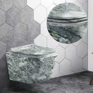 Inodoro suspendido de cerámica con diseño de mármol, de descarga por arrastre, para montaje en pared - Product Image 4
