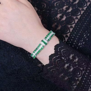 Ensemble de bracelets SGARIT en or massif 18 carats avec émeraudes naturelles de 5,14 carats, diamants et saphirs blancs, bijoux raffinés pour femmes et hommes - Product Image 5